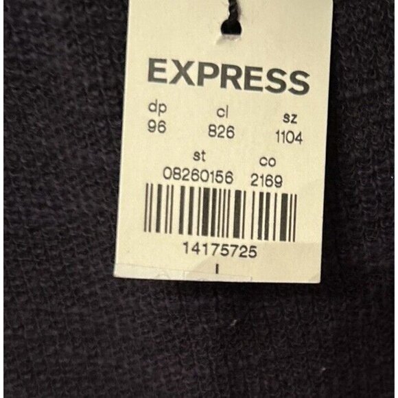 Express Womens Sweater Top L Open Knit Mesh Short Sleeve Boxy Dark Blue White - Picture 4 of 4